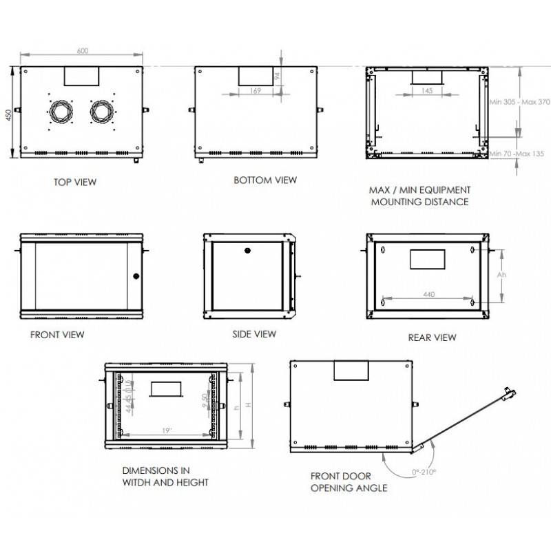 20U 19'' W600mm x D450mm Duvar tipi Kabinet