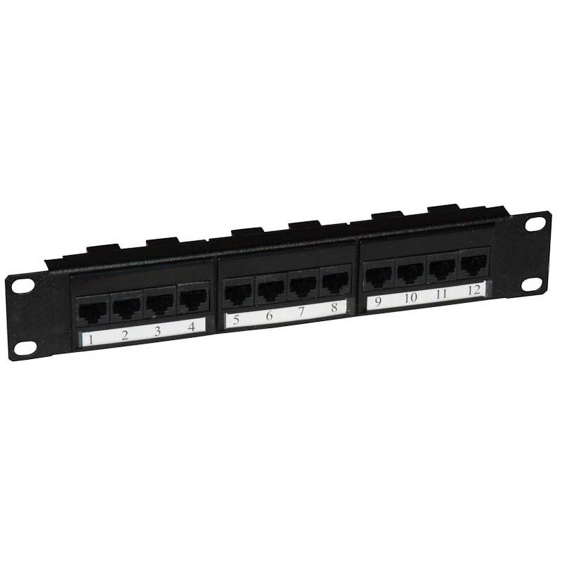 12 Port Cat-5e UTP Patch Panel, 10'', loaded, (Bla...