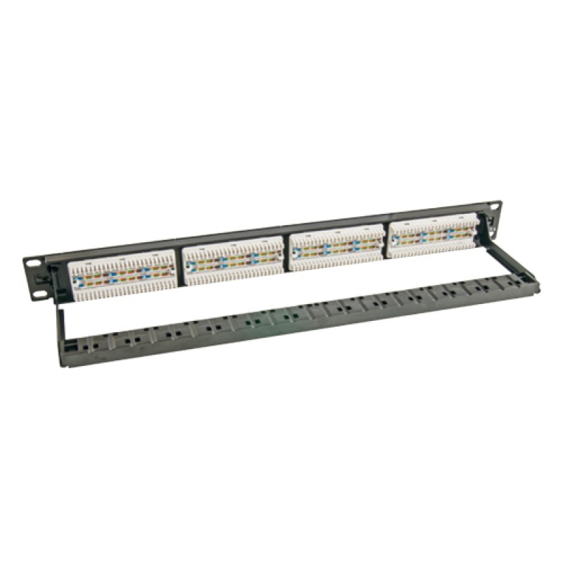 24 Port Cat-5e UTP Patch Panel, 1U 19'', loaded, (Black)