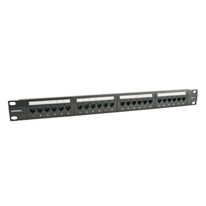 24 Port Cat-6 UTP Patch Panel, 1U 19'', loaded, (Black)