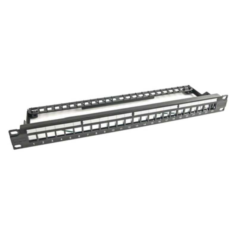 24 Port Keystone Jack UTP Patch Panel, 1U 19'', unloaded, (Black)