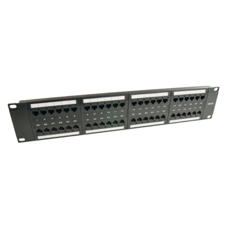 48 Port Cat-6 UTP Patch Panel, 2U 19'', loaded, (B...